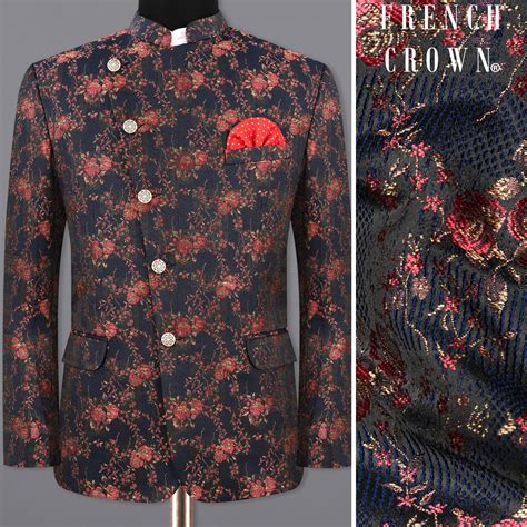 Rhino Blue with Rose Textured Premium Wool Blend Bandhgala/Jodhpuri ...