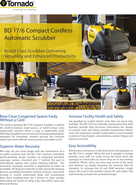 Tornado bd 17 6 compact floor scrubber brochure specifications