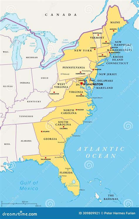 Mid-Atlantic States In The Northeast Region Of USA, Colored Political ...