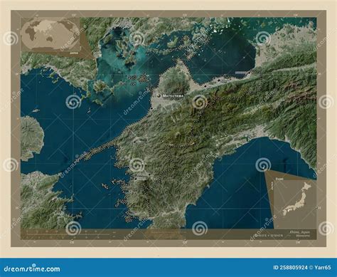 Ehime, Japan. High-res Satellite. Labelled Points of Cities Stock Photo - Image of nirasaki ...