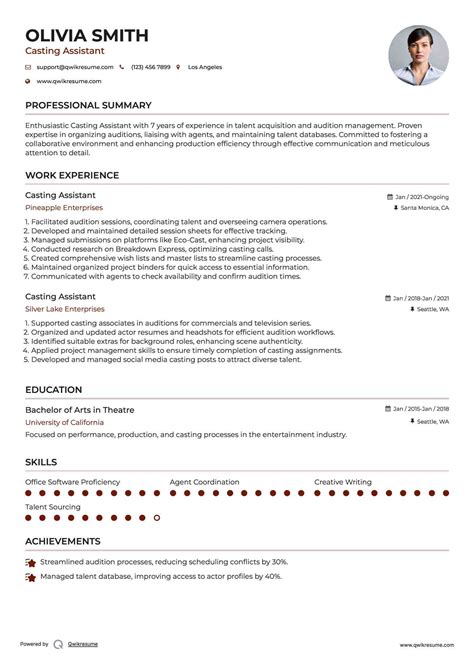 10+ Casting Assistant Resume Samples & Templates for 2025