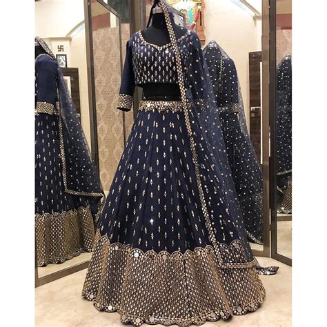 Navy Blue Color Lehenga Choli with Foil Mirror and Embroider
