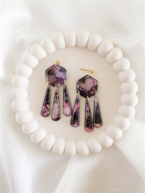 Handmade Purple Resin Earrings Alcohol Ink Earrings, Alcohol Ink Jewellery, Dangle Earrings ...
