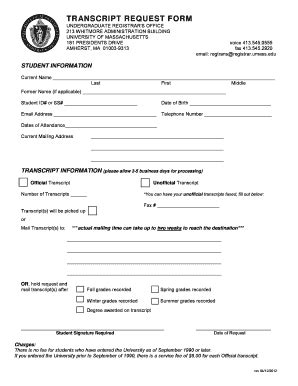 University Of Massachusetts On-Campus Transcript Request Form 2018 ...