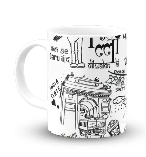 Buy The Desi Monk Life in Delhi Doodle Art Printed White Mug with Print ...