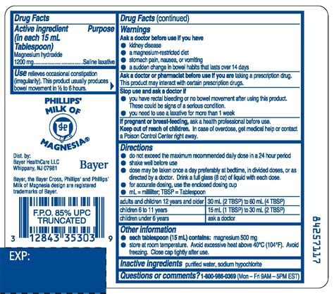 PHILLIPS ORIGINAL MILK OF MAGNESIA (liquid) Bayer HealthCare LLC ...