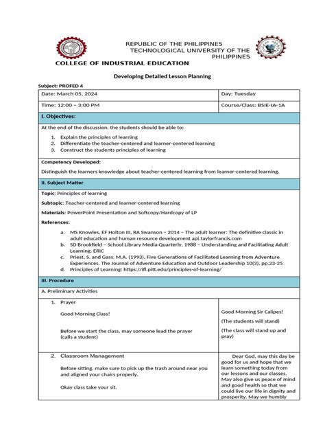 Detailed Lesson Plan Sample 的图像结果