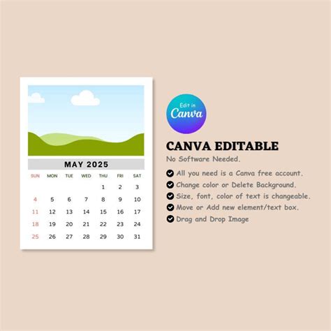 Editable 2025 Calendar Templates, Bundle, Canva Calendar, Photo ...