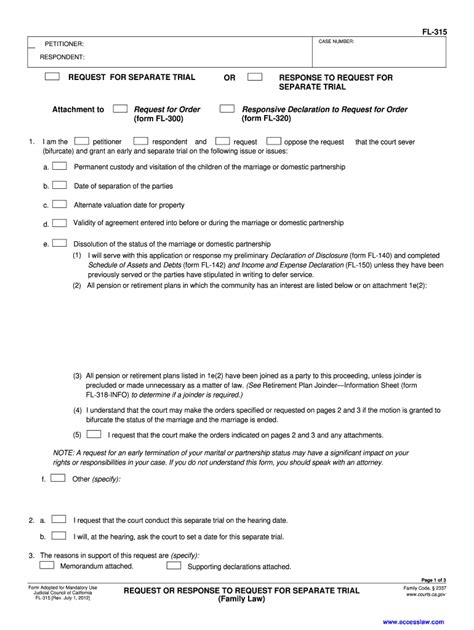 Fillable Online FL-315 REQUEST OR RESPONSE TO REQUEST FOR SEPARATE ...