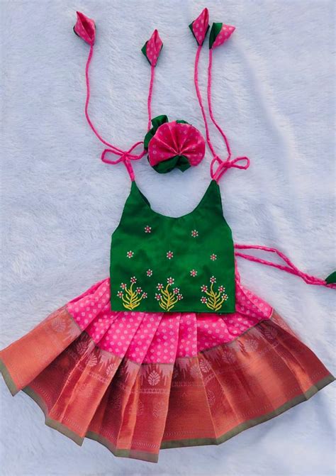 Green and Pink Pattu Pavada – babypattustudio