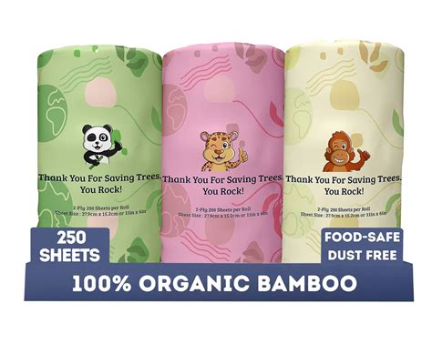 MOTHER EARTH Unbleached Organic Bamboo Paper Towels | 3 Mega Rolls 250 ...