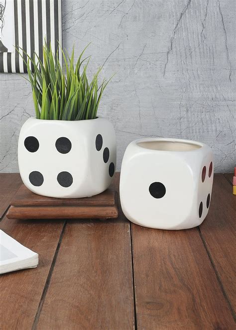Get White & Black Dice Shape Handpainted Living Room Garden Decorative ...