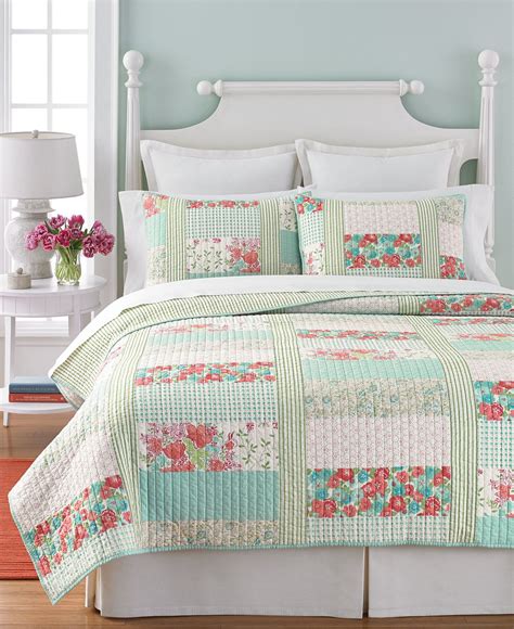 Martha Stewart Collection Aqua & Coral Patchwork Posey Quilts - Quilts ...