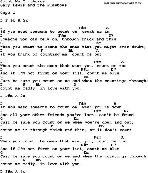 Song lyrics with guitar chords for Count Me In