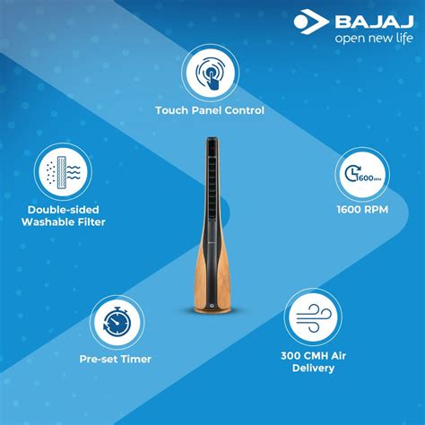 Bajaj Tempesta Premium BLDC Tower Fan with Remote (Wooden Finish ...