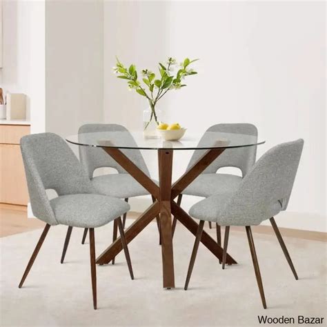 Gluffy New 4 Seater Round Glass Dining Table Sets – Wooden Bazar