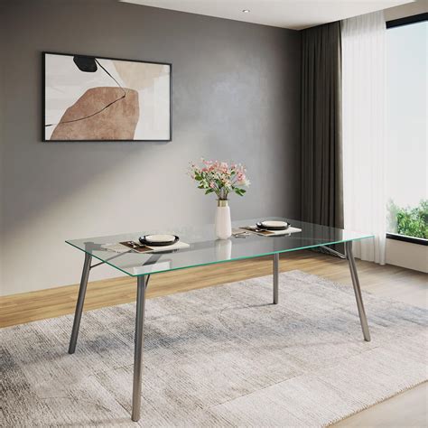 GODREJ INTERIO Dining Table Silica 4 Seater Glass Rectangular Dining ...