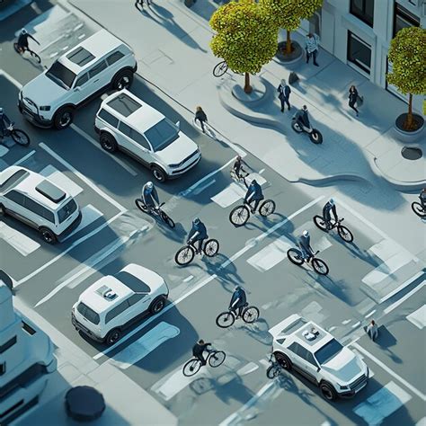 Futuristic scene of autonomous vehicles interacting with technology ...