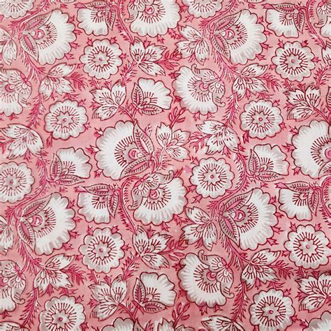 Pure Cotton Jaipuri Pink With White Flower Jaal Hand Block Print Fabri ...