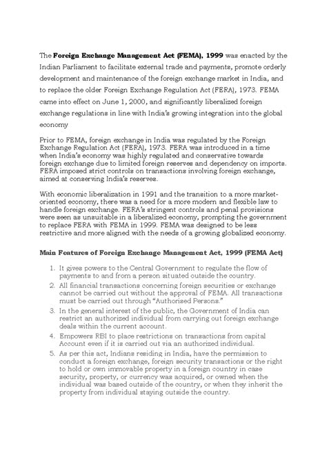 FEMA - FEMA - The Foreign Exchange Management Act (FEMA), 1999 was ...