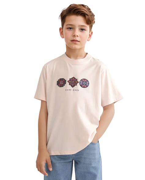 Rare Ones Kids Labet Light Pink Cotton Blend Short Sleeve Crew Neck Pr