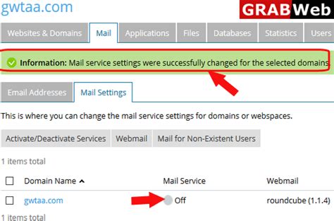 How to deactivate mail service of a domain in Plesk 12.5 ? - GRABWEB ...