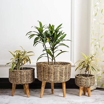 DecorTwist Handmade Seagrass Jute Rope Planter (6.2" x 8.2" x 10.2 ...