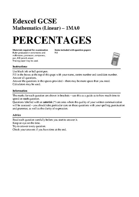 51 percentages WS 1 - Edexcel GCSE Mathematics (Linear) – 1MA ...