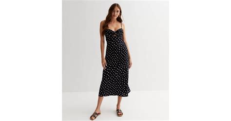 Black Spot Cut Out Strappy Midi Dress | New Look