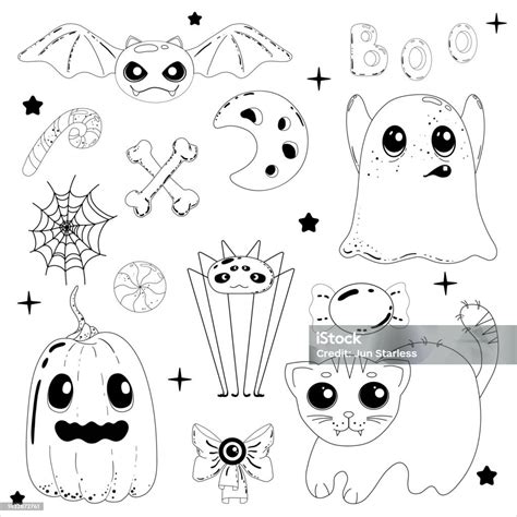 Cute Halloween Doodles Black And White Vector Halloween Set Design For ...