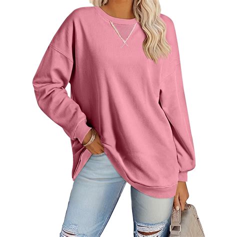 Tumotour Pullover Sweatshirt For Women Solid Color Crew Neck Long ...