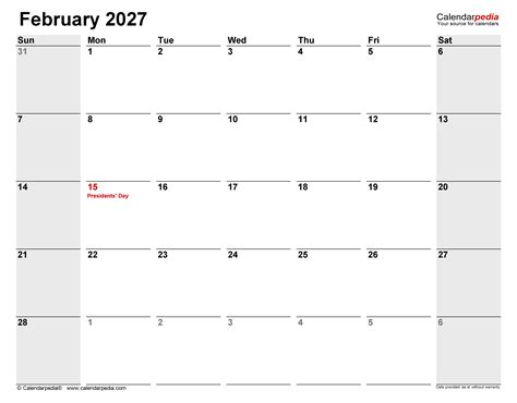 Feb 2027 Calendar