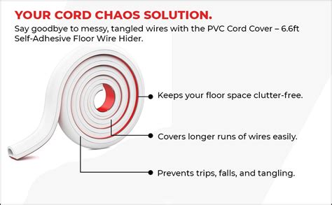 Serplex® PVC Cord Cover 6.6ft Self Adhesive Floor Cord Hider Wall Wire ...