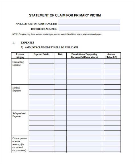 Image result for Sample Claim Form