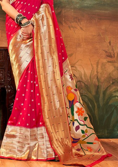 Shop Red Pure Paithani Silk Handloom Saree Online For Wedding – Sunasa