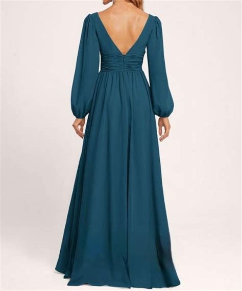 Teal Blue V Neck Draped Maxi Dress with Slit – iwearmystyle