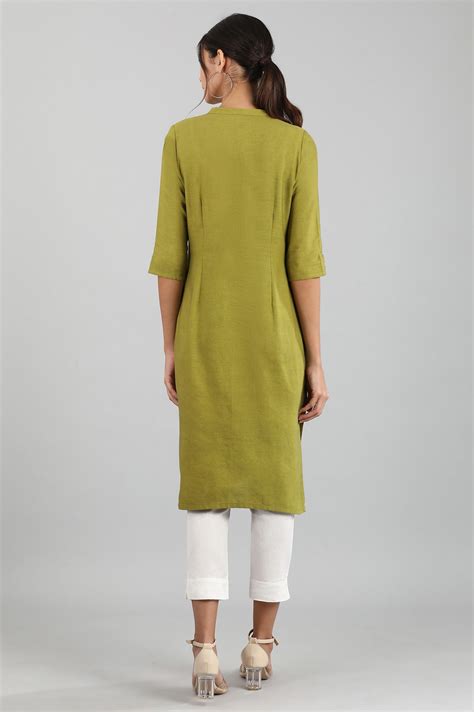 Buy Green Round Neck Solid kurta Online for Woman | Shop for Aurelia