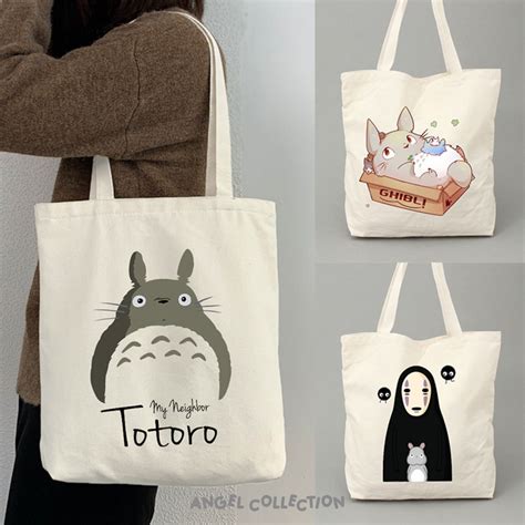 Enjel Tote Bag 100% Canvas Zipper Ghibli Totoro Spirited Away Ponyo ...