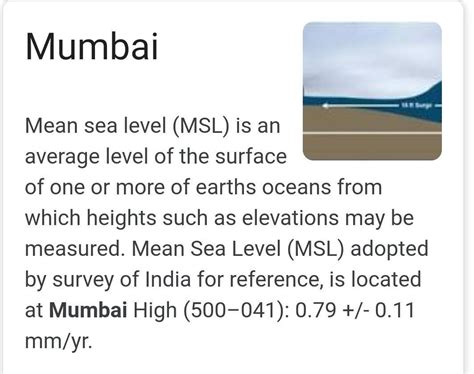 Mean Sea Level (MSL) adopted by survey of India for reference, is ...