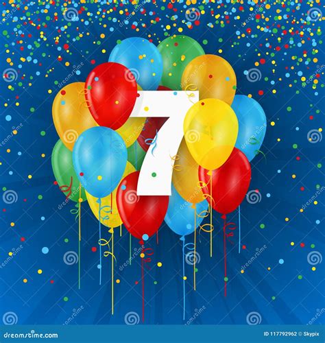 Happy 7th Birthday / Anniversary Card with Balloons Stock Illustration ...