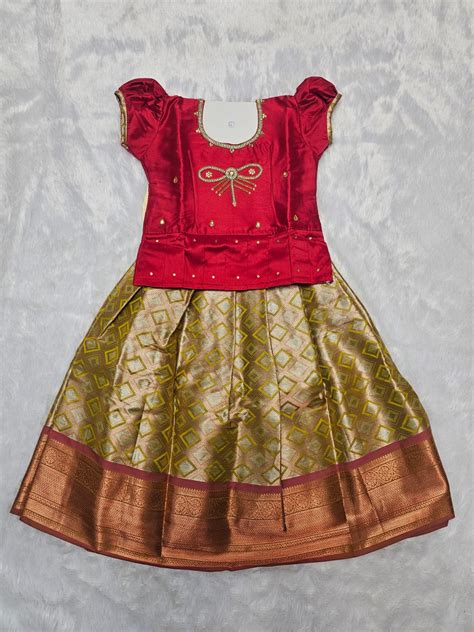 Red Semi Silk & Gold Bridal Silk Pattu Pavadai for Girls | Traditional ...