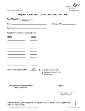 Fillable Online REQUEST FOR PAY OUT OF ACCUMULATED LIEU TIME Fax Email ...