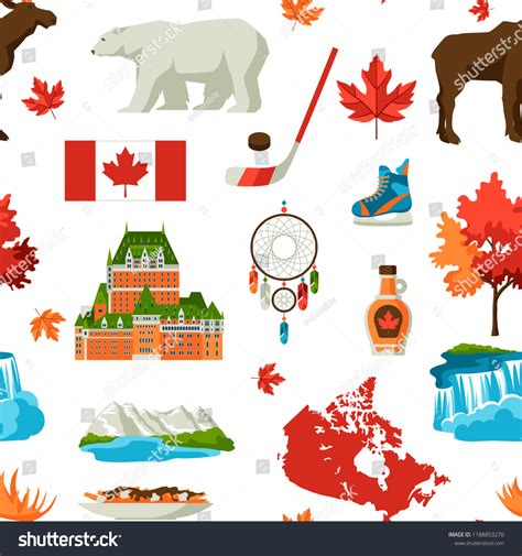 Canada Seamless Pattern Canadian Traditional Symbols Stock Vector ...