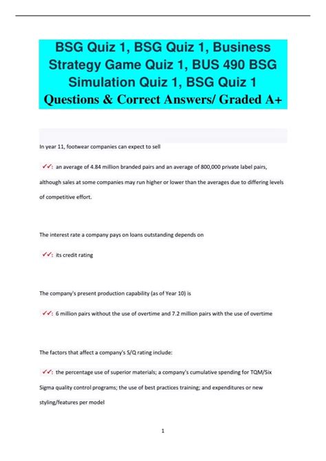 BSG Quiz 1, BSG Quiz 1, Business Strategy Game Quiz 1, BUS 490 BSG ...