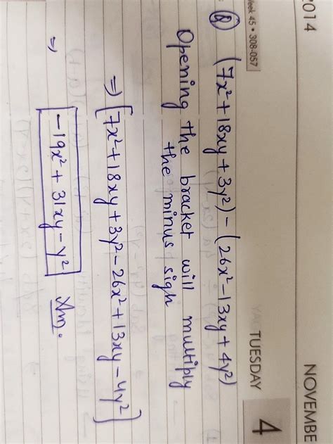 (7x2+18xy+3y2)-(26x2-13xy+4y2) - Brainly.in