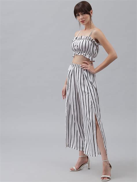 Emeros Women White & Black Striped Co-Ords