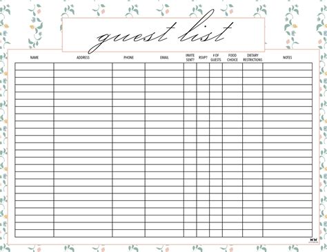 Wedding Guest List Templates - 20 FREE Lists | Printabulls