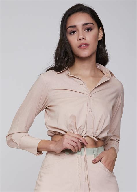 Get Hem Tie Detail Basic Blush Crop Shirt at ₹ 1490 | LBB Shop