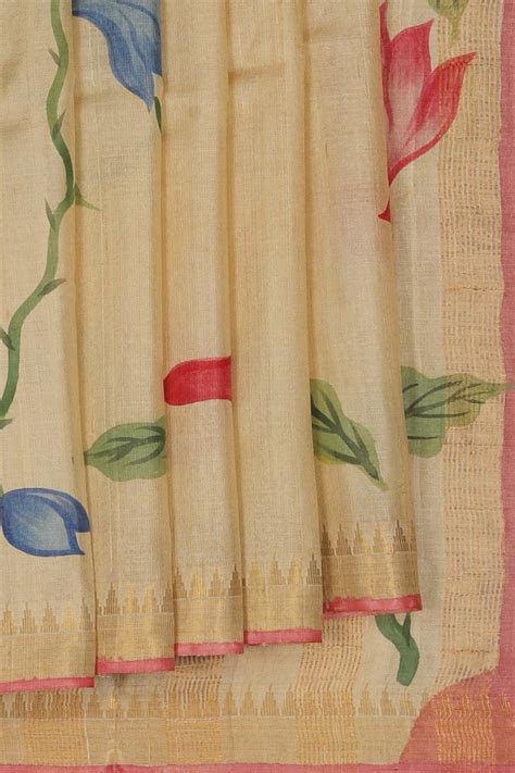 Floral Printed Tussar Saree – Kalanjali