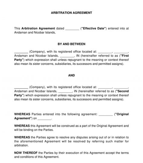 Arbitration Agreement - Sample, Template - Word and PDF